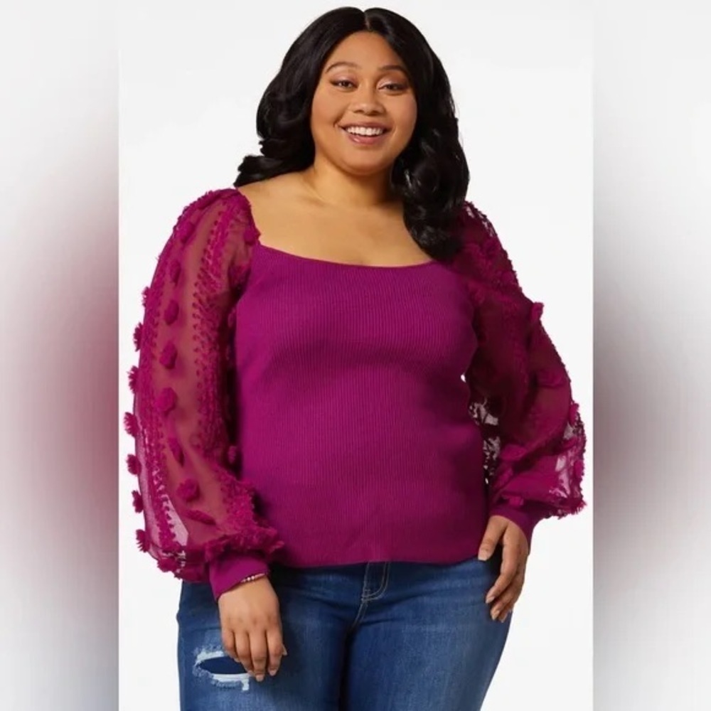 PLUS SIZE TEXTURED SHEER SLEEVE TOP Boysenberry Various Sizes Available